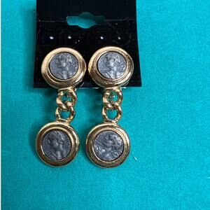 Vintage Carolee Gold Tone Faux roman Coin Clip on Earrings